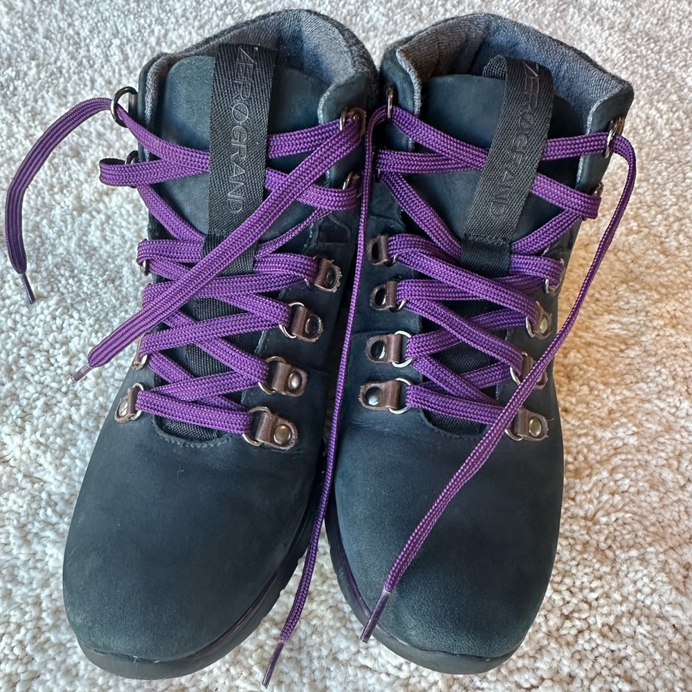 Women's Black Boots with Purple Laces - Picture 2 of 8